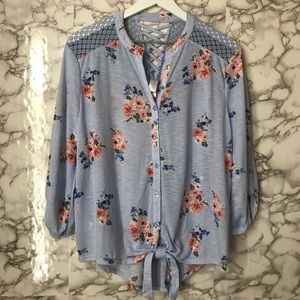 No Boundaries Striped/Floral Button Down Top